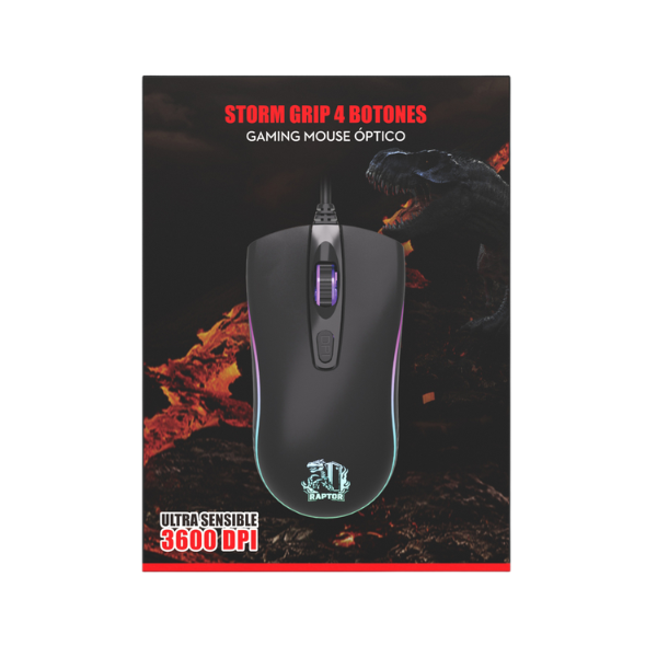 Mouse Gamer Raptor Storm Grip 3600DPI USB - Negro - Imagen 2