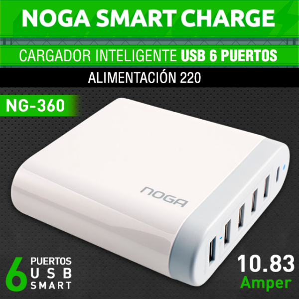 Cargador Inteligente USB Noganet NG-360 6 Puertos - Imagen 2